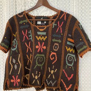 Vintage Peruvian Connection Abstract Print Pima Cotton Sweater Medium